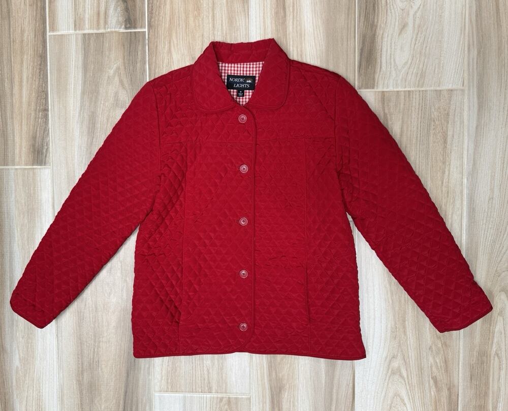 Nordic Lights Quilted Button Up Jacket Red Medium